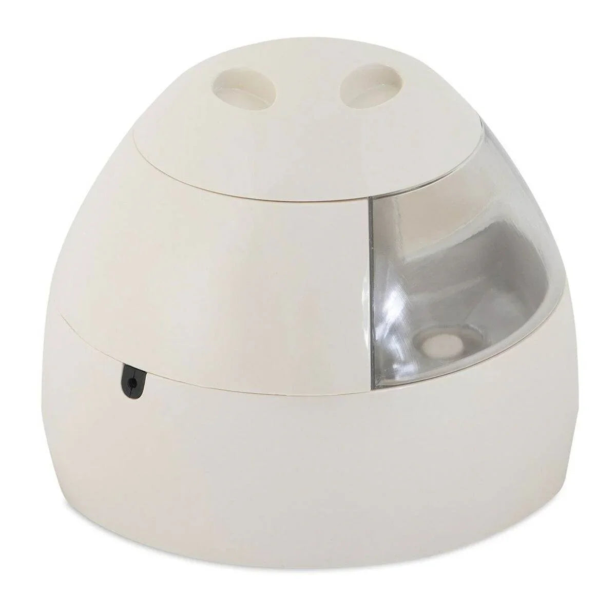 White pet water dispenser with dual openings and transparent reservoir