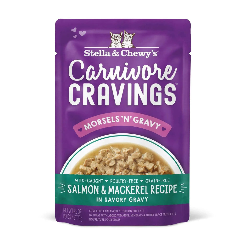 Stella & Chewy's Carnivore Cravings Salmon & Mackerel Cat Food in Savory Gravy, grain-free wet cat meal