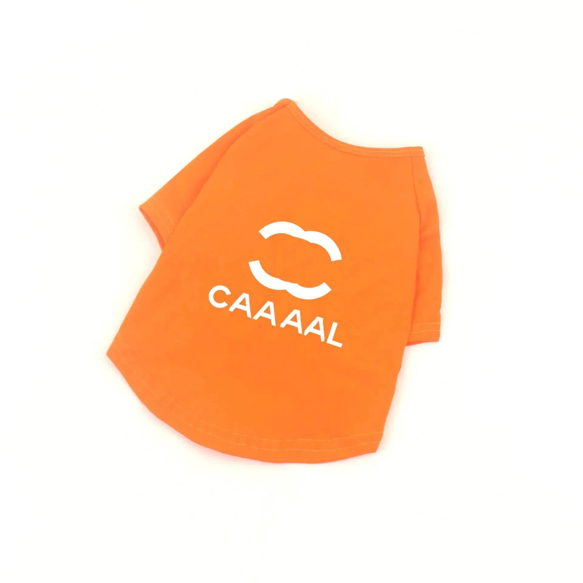 Orange pet T-shirt with CAAAAL logo, stylish dog apparel for everyday wear