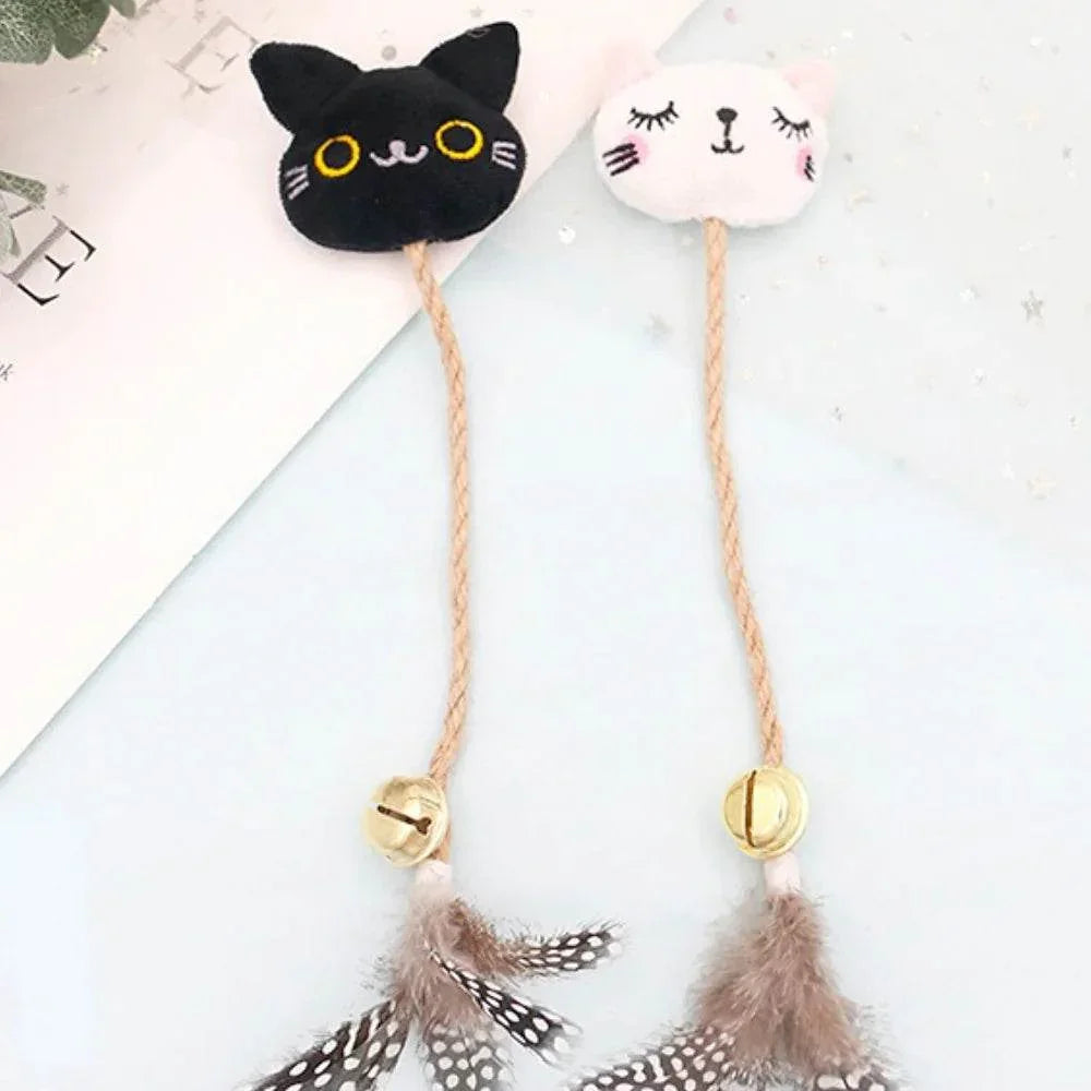 Cute cat-shaped feather wands with bells for playful feline fun and interactive pet toys