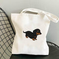 Cute dachshund print on white canvas tote bag for dog lovers and pet owners