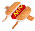 Plush hot dog pet toy with mustard and ketchup design for dogs and cats