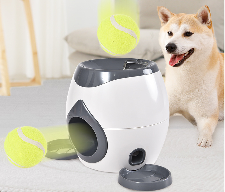 Interactive dog toy launcher with tennis balls for playful pets at home