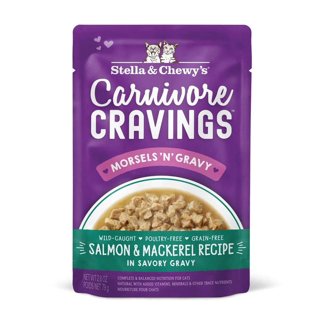Stella & Chewy's Carnivore Cravings Salmon & Mackerel Cat Food in Savory Gravy, grain-free wet cat meal