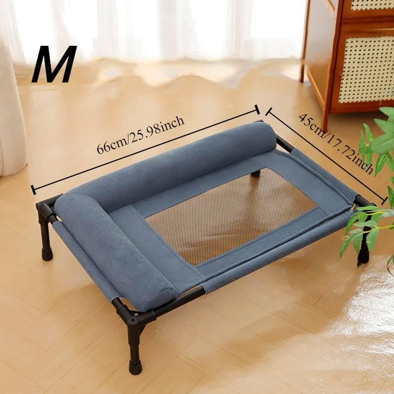 Blue elevated pet bed with mesh bottom, 66x45cm, for dogs and cats, M size