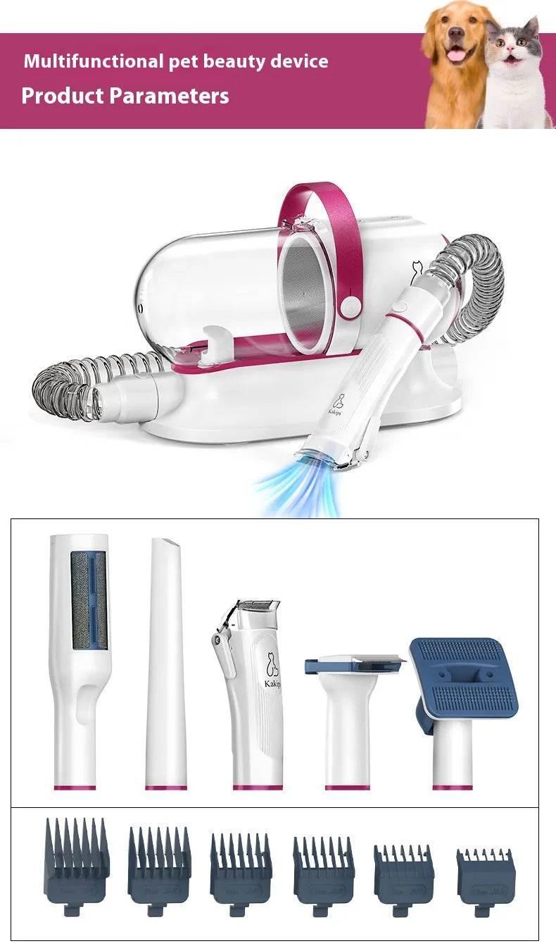 Multifunctional pet grooming kit with vacuum, clippers, brushes & comb attachments for dogs and cats