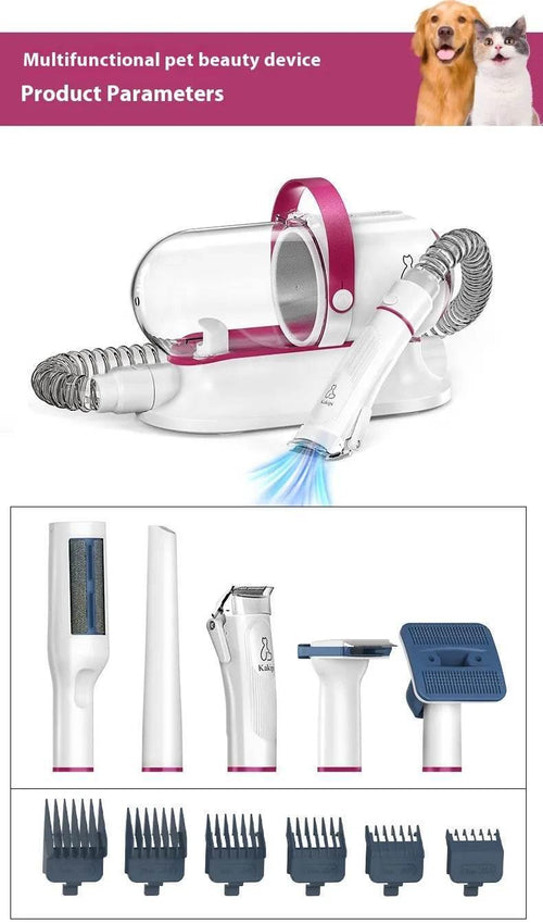Multifunctional pet grooming kit with vacuum, clippers, brushes & comb attachments for dogs and cats