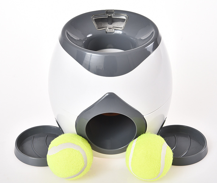 Automatic pet ball launcher with tennis balls for dog play and exercise