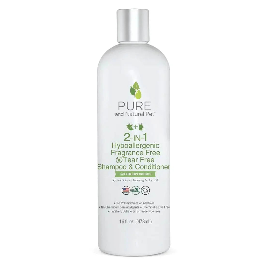 Hypoallergenic 2-in-1 pet shampoo & conditioner for cats and dogs, fragrance-free and tear-free