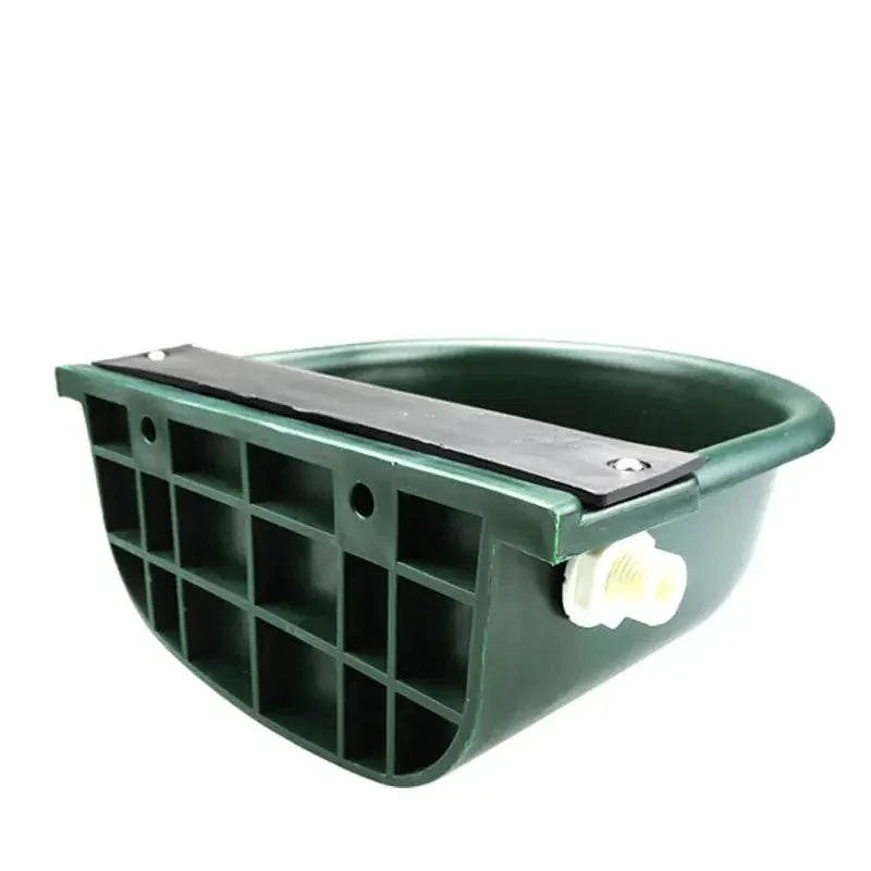 Green plastic pet waterer with grid base and white connector for dog or cat hydration