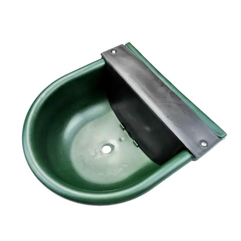 Green plastic pet feeder with black mounting bracket for dog or cat food and water bowls