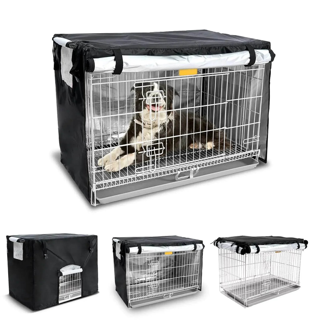 Black dog crate cover for wire kennel, cozy pet crate accessory with ventilation, fits medium to large dogs