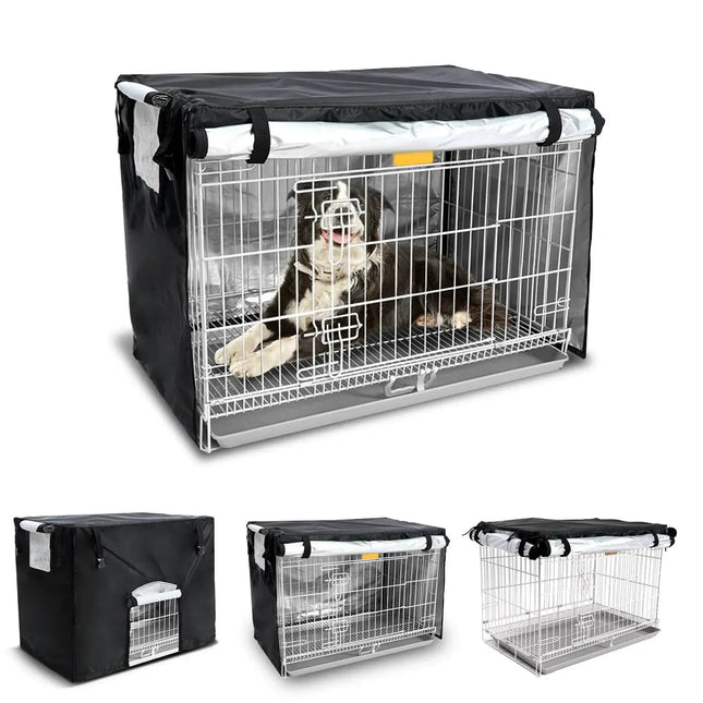 Black dog crate cover for wire kennel, cozy pet crate accessory with ventilation, fits medium to large dogs