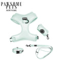 Mint green dog harness, leash, collar, and waste bag dispenser set by Pawsome Pets New York