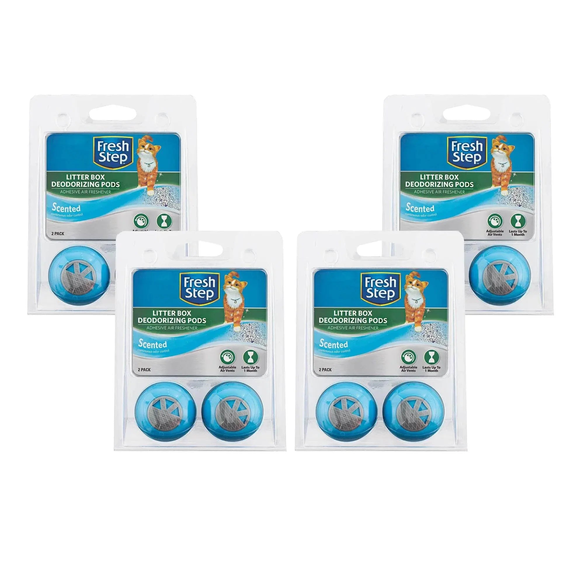 Fresh Step Scented Litter Box Deodorizing Pods, 2-pack air fresheners for cat odor control, blue pods with adjustable vents