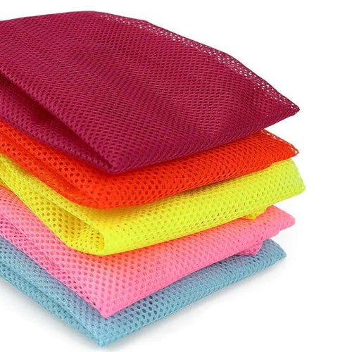 Colorful mesh pet grooming bags for dogs and cats, ideal for bath time and pet care essentials