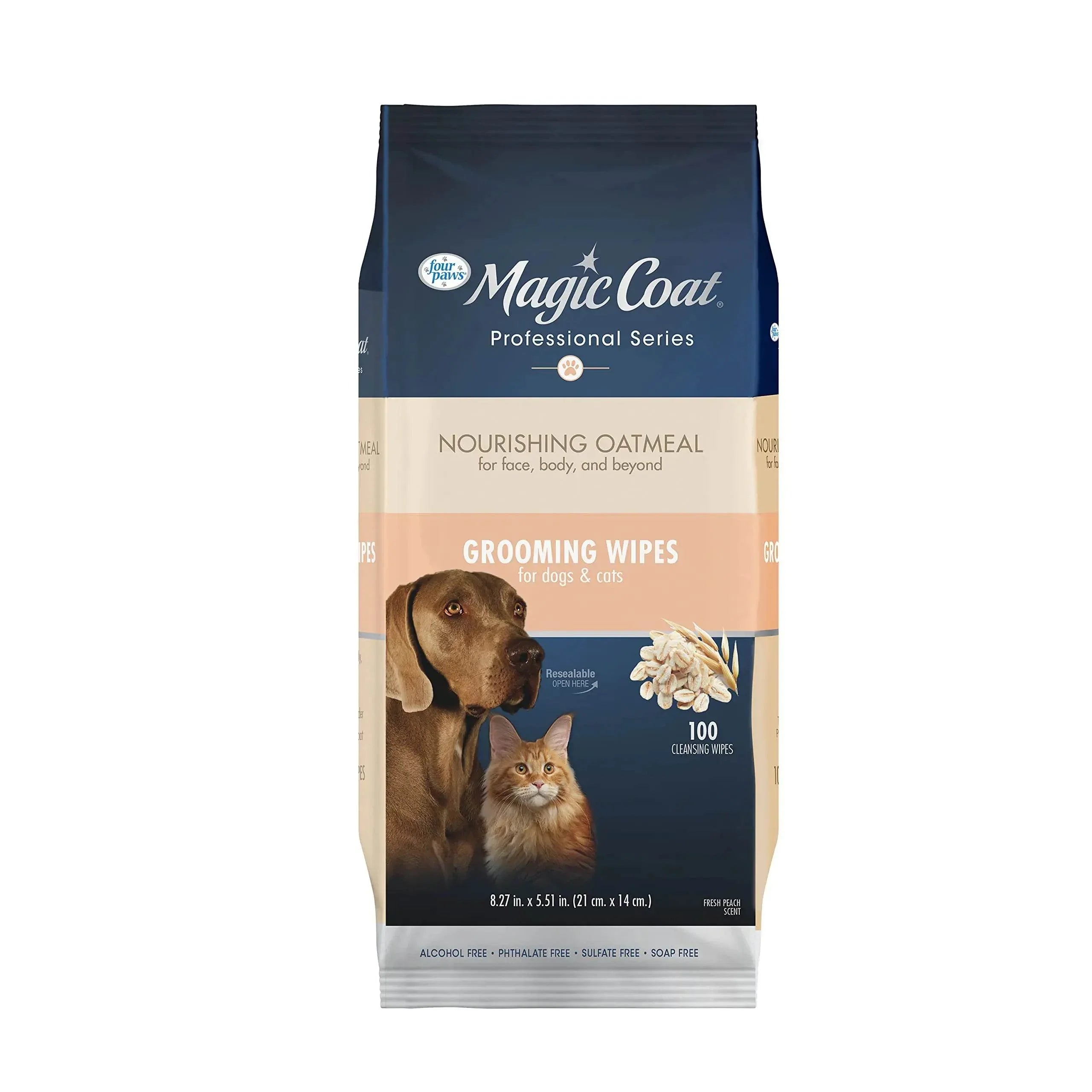 Magic Coat Nourishing Oatmeal Grooming Wipes for Dogs & Cats, 100 count, fresh peach scent, alcohol-free