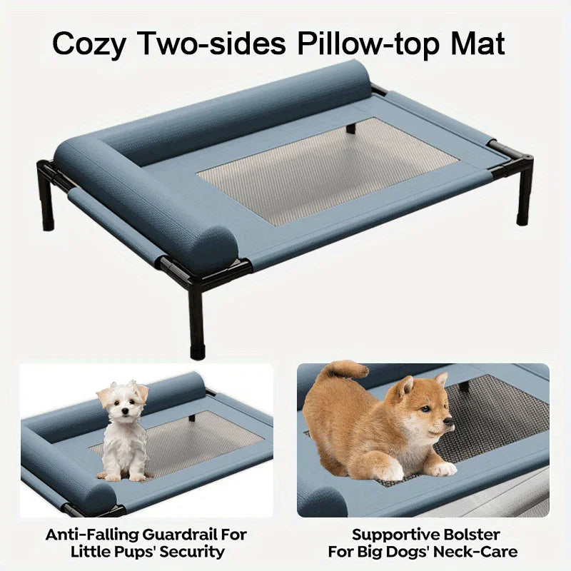 Cozy two-sided pillow-top dog bed with anti-fall guardrail and supportive bolster for small & large dogs