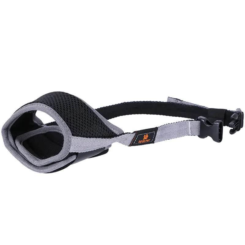 Adjustable dog muzzle with breathable mesh and secure buckle for safe pet walking