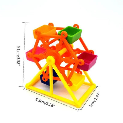 Colorful plastic Ferris wheel toy with multicolored seats, perfect for kids' play and learning activities.