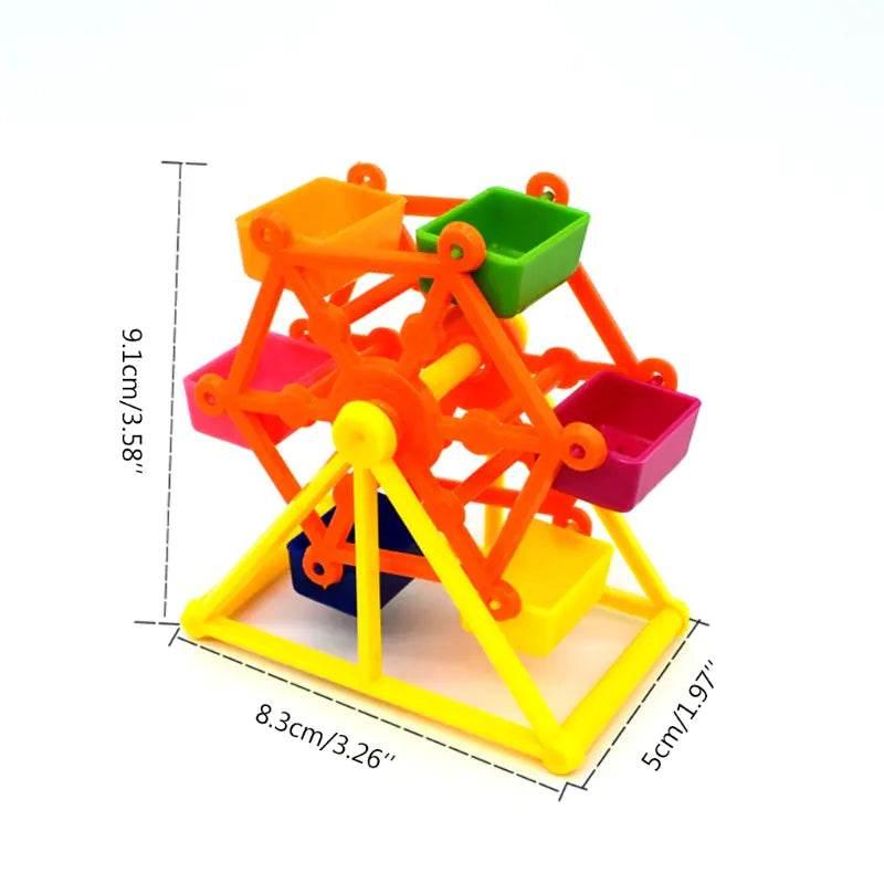 Colorful plastic Ferris wheel toy with multicolored seats, perfect for kids' play and learning activities.
