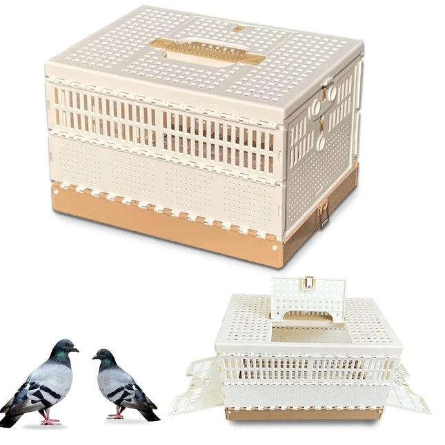 Foldable bird carrier crate with ventilation for pigeons, portable pet travel cage with secure latches