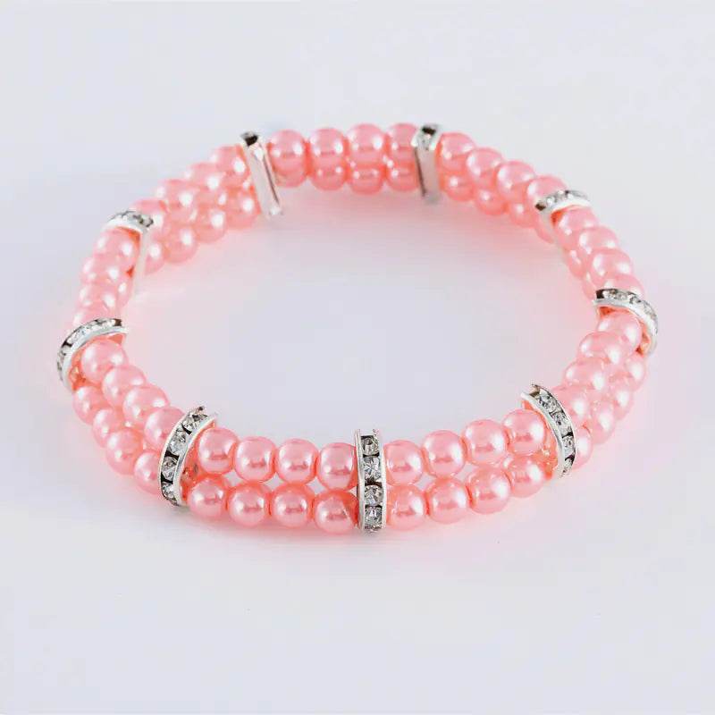 Pink pearl pet collar with crystal accents, elegant accessory for dogs and cats
