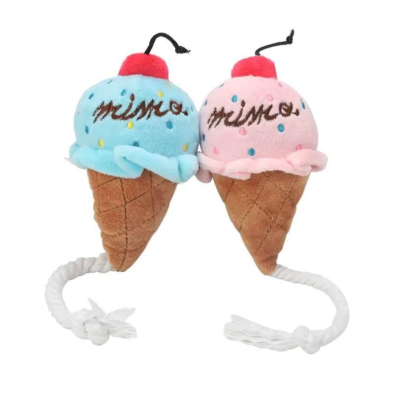 Cute ice cream cone pet toys with rope handles, perfect for dogs and cats playtime.