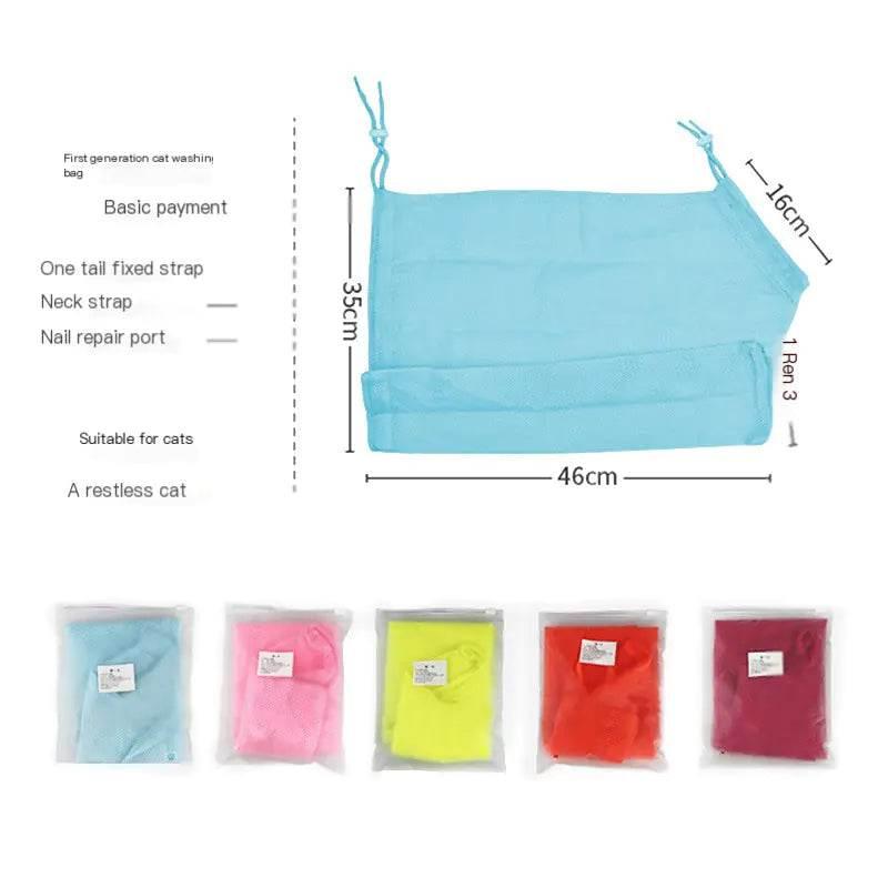 Cat washing bag with tail strap, neck strap, and nail repair port, available in 5 colors for pet grooming