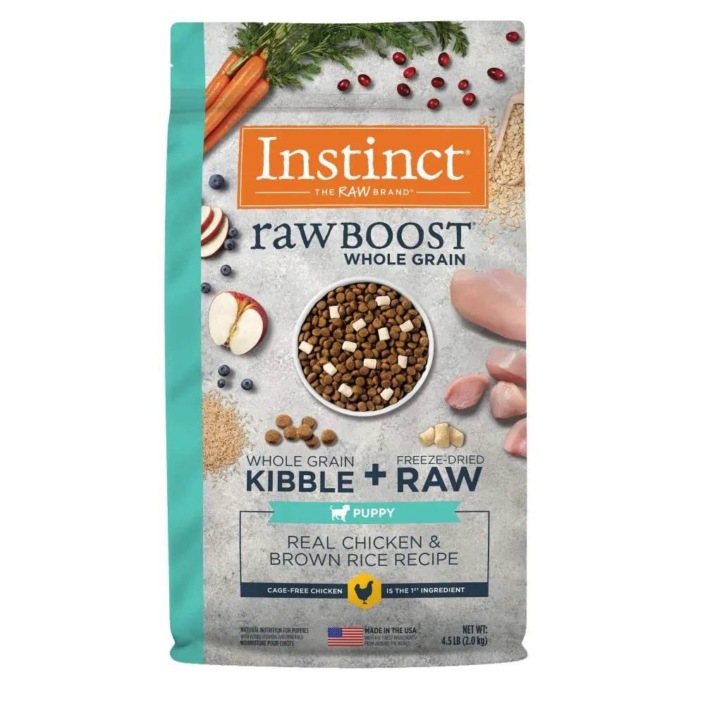 Instinct Raw Boost puppy food with real chicken, brown rice, and freeze-dried raw pieces for healthy growth
