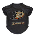 Black pet tee shirt with Anaheim Ducks logo, perfect for dog or cat fans of the NHL team.