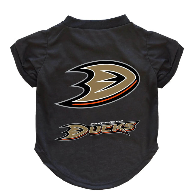Black pet tee shirt with Anaheim Ducks logo, perfect for dog or cat fans of the NHL team.