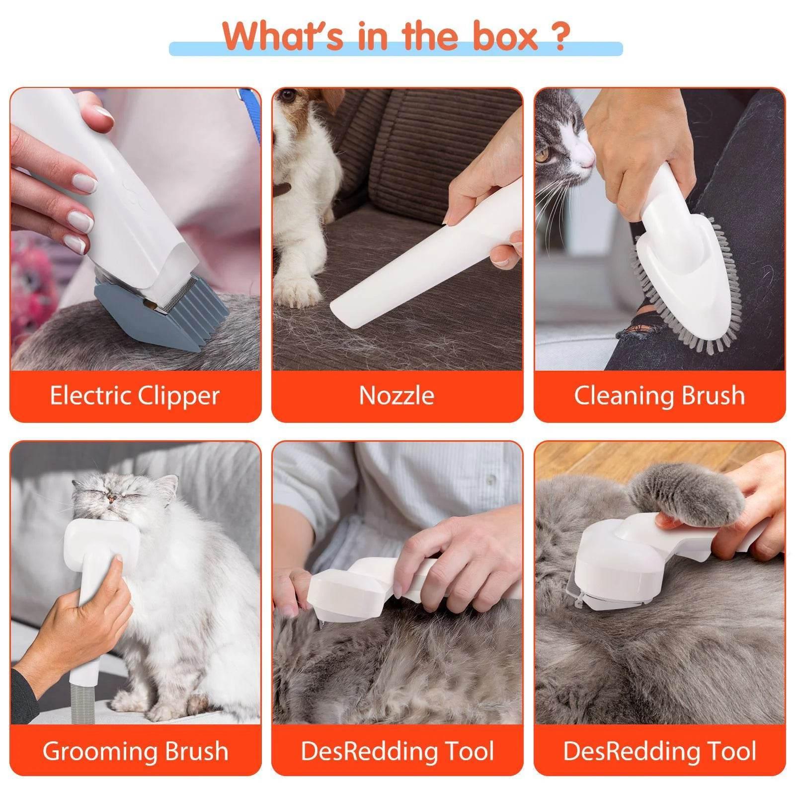 Pet grooming kit with electric clipper, deshedding tools, brush & nozzle for cats and dogs