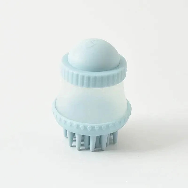 Light blue pet grooming brush with silicone bristles for dog and cat care