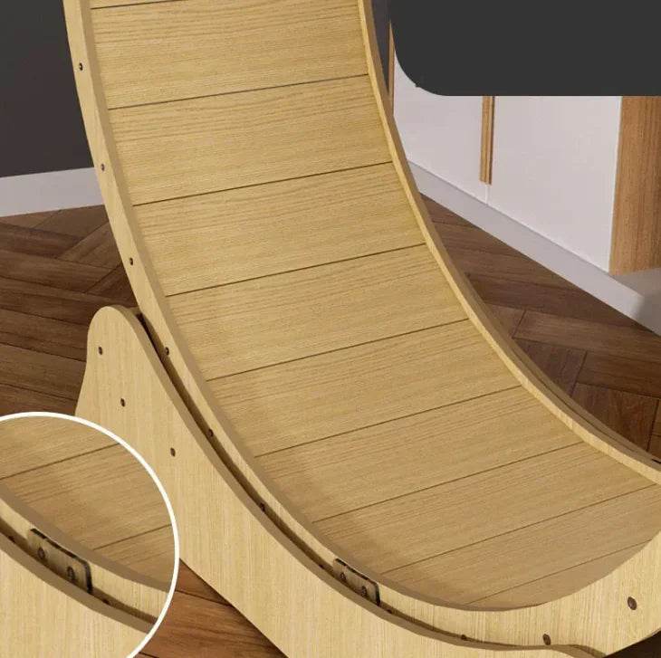 Wooden pet ramp with curved design for dogs and cats, natural finish, indoor use