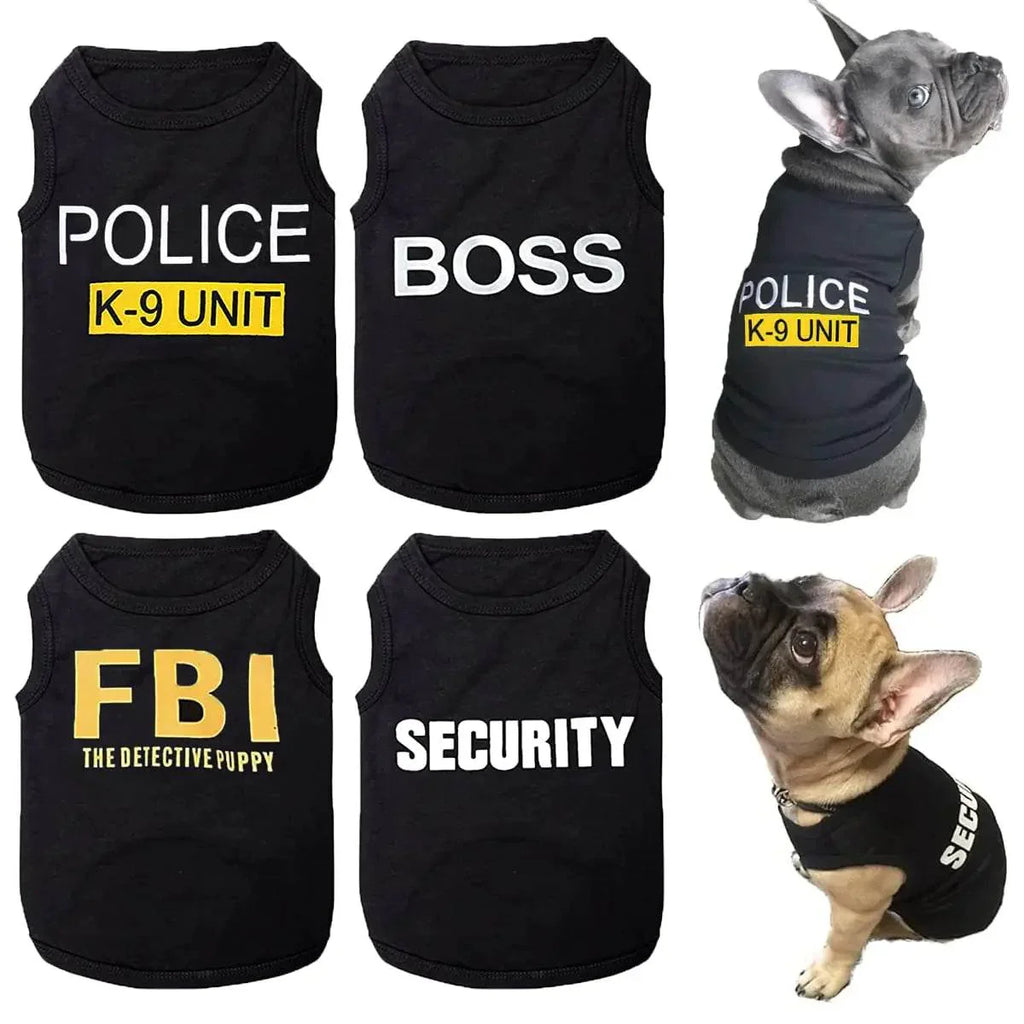 Funny dog vests with Police, Boss, FBI, Security prints for small dogs, pet accessories