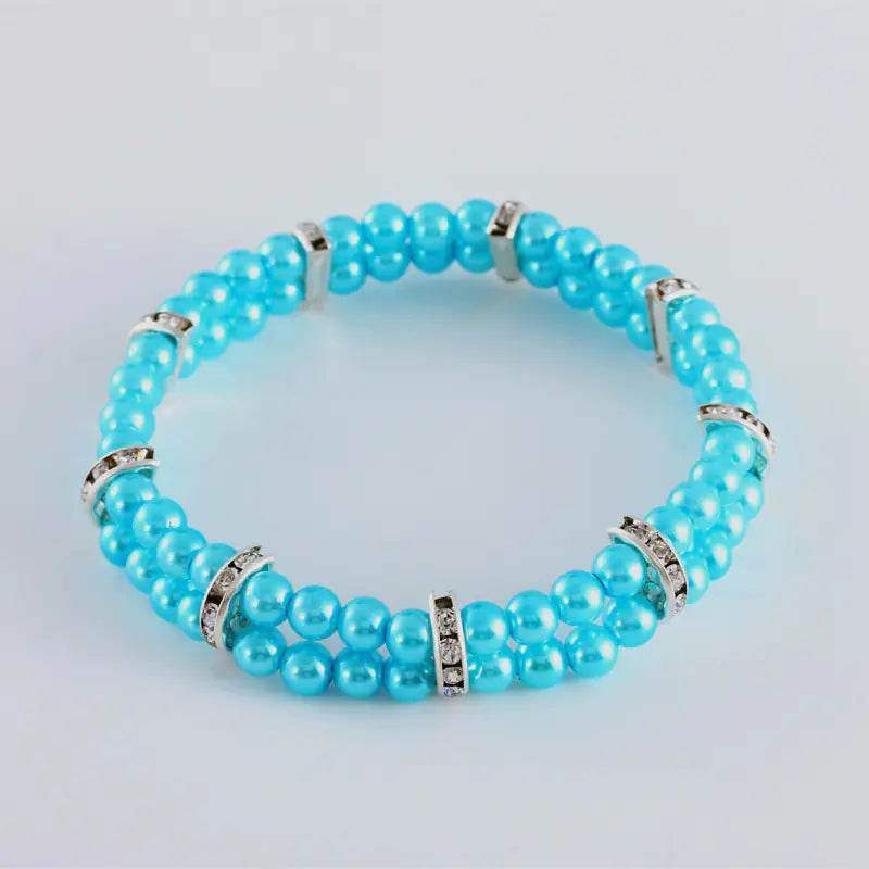 Turquoise pearl pet collar with crystal accents for dogs and cats
