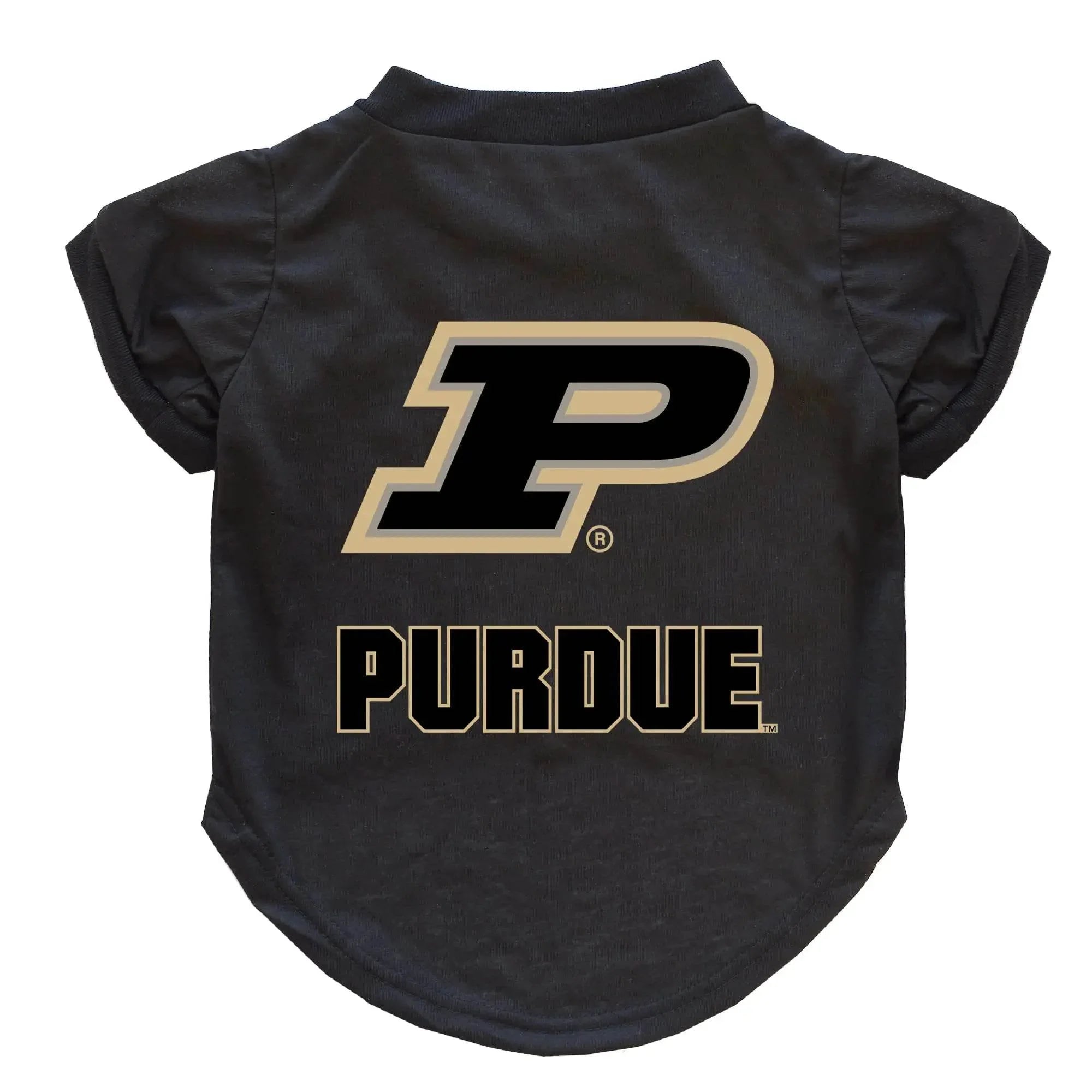 Black Purdue Boilermakers pet t-shirt with gold logo, perfect for dog or cat fan apparel