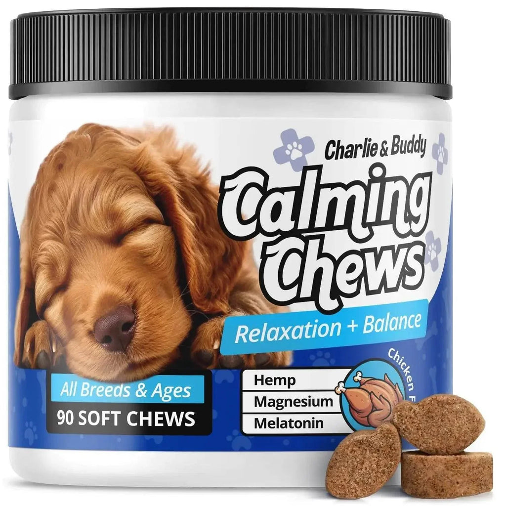 Charlie & Buddy Calming Chews for dogs, 90 soft chews with hemp, magnesium, melatonin for relaxation