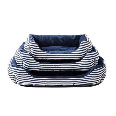Striped navy and white pet bed for dogs or cats, cozy and soft pet accessory