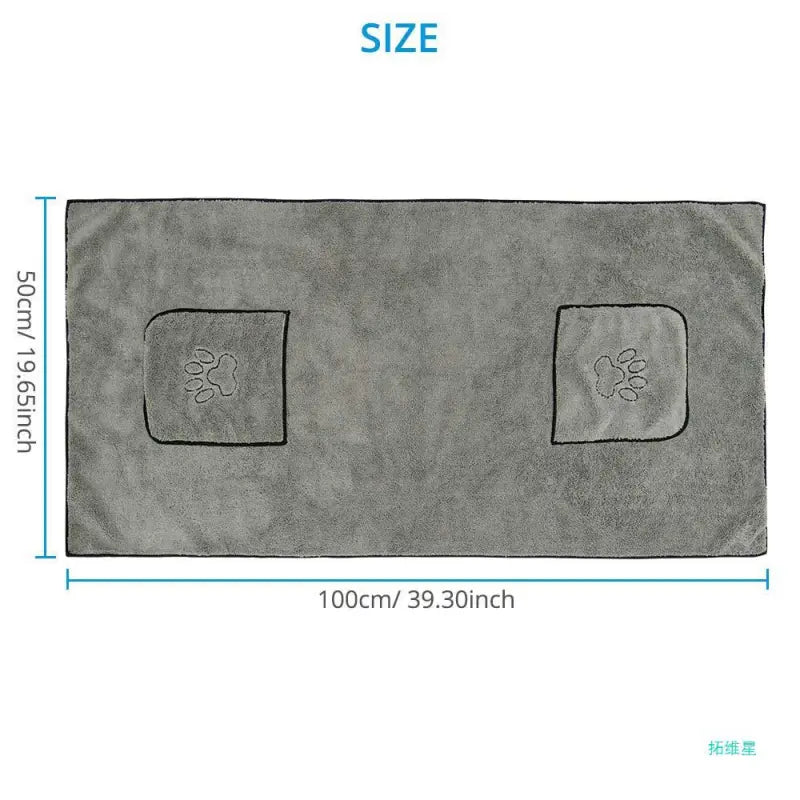 Gray pet training pad with paw prints, 100x50cm, for dogs and cats
