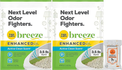 Tidy Cats Breeze refill pellets & Aurora Pet grooming wipes for cat odor control and clean scent