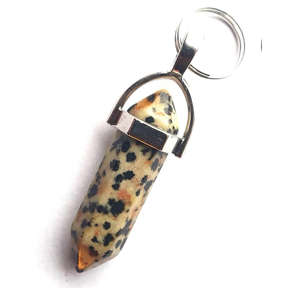 Dalmatian jasper crystal pendant with silver bail, natural spotted stone for pet accessories