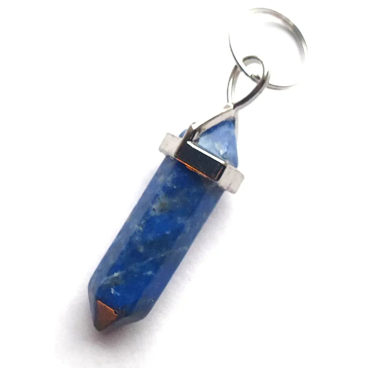Blue crystal pendant with silver bail, ideal for pet accessories or spiritual decor