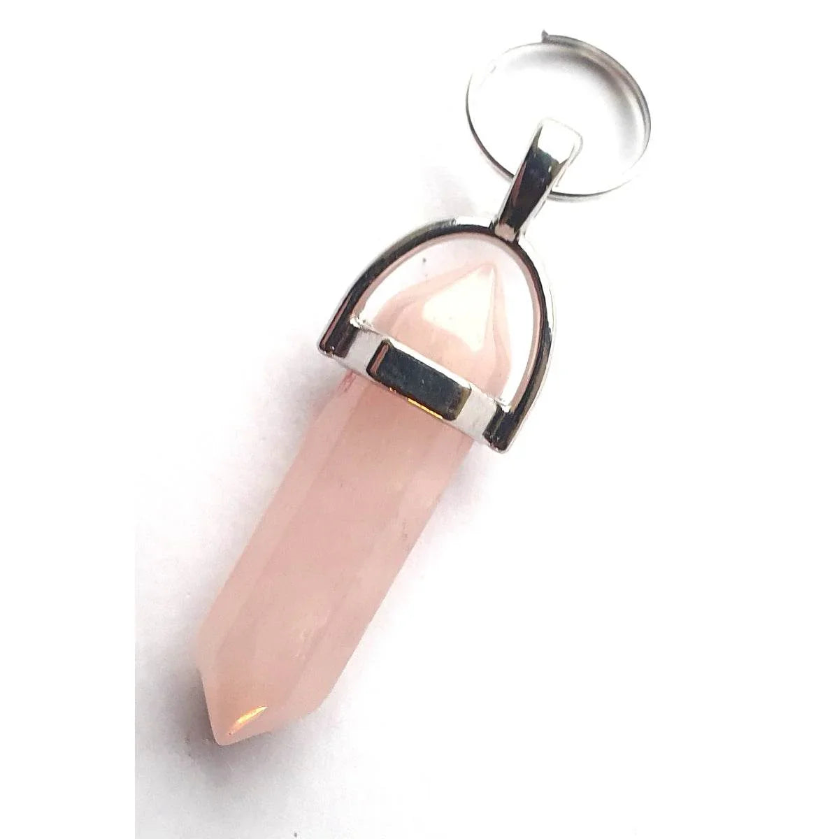 Pink rose quartz crystal point pendant with silver bail, natural gemstone jewelry