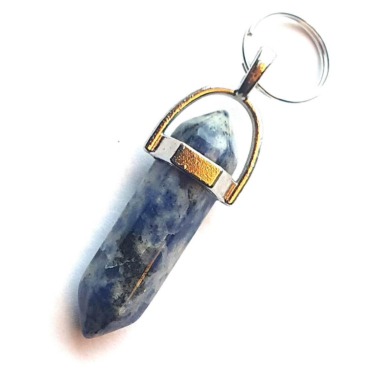 Blue sodalite crystal pendant with gold-tone bail, natural stone jewelry