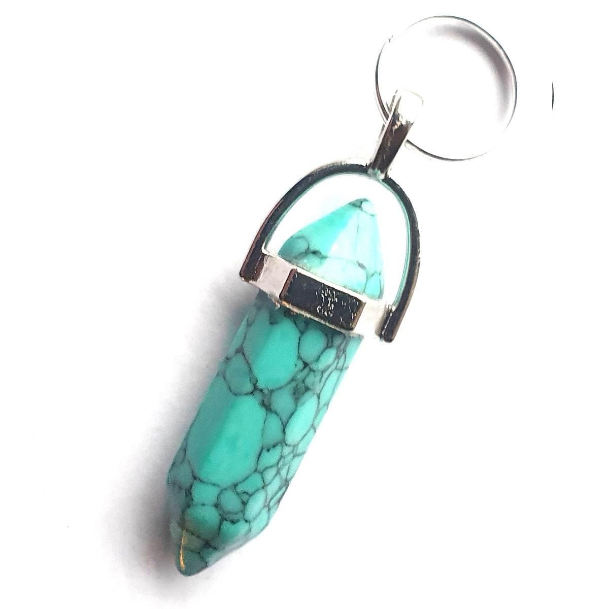 Turquoise crystal pet tag with silver-tone keyring, stylish accessory for dogs and cats
