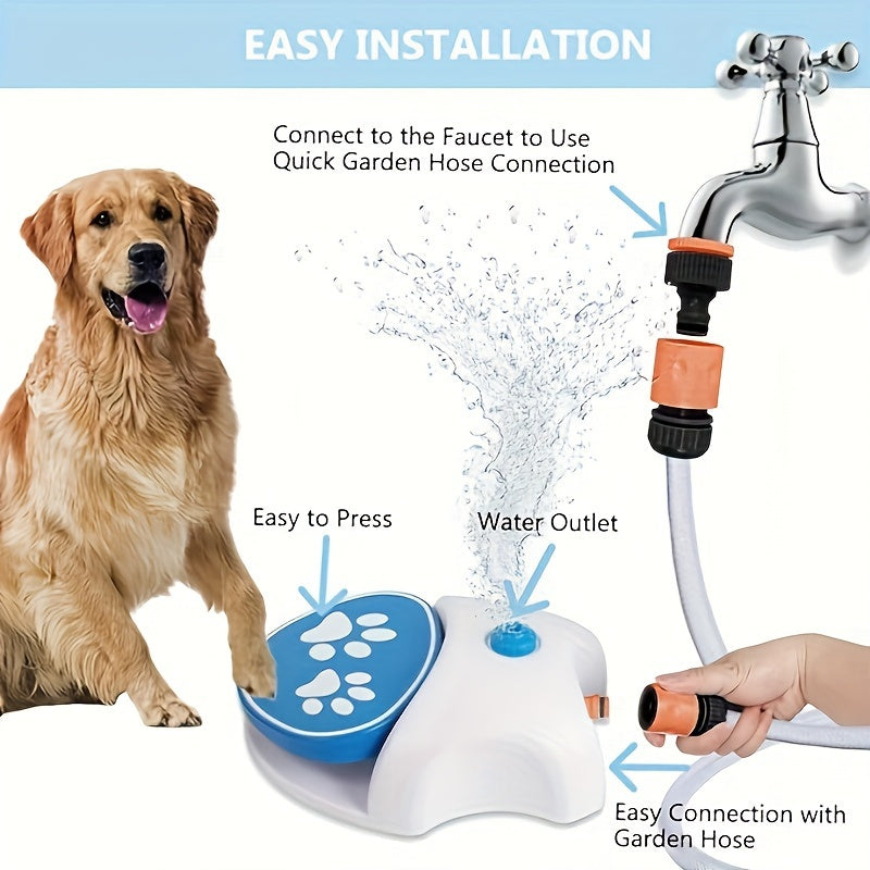 Dog paw press water dispenser with faucet & garden hose connection for easy pet bathing