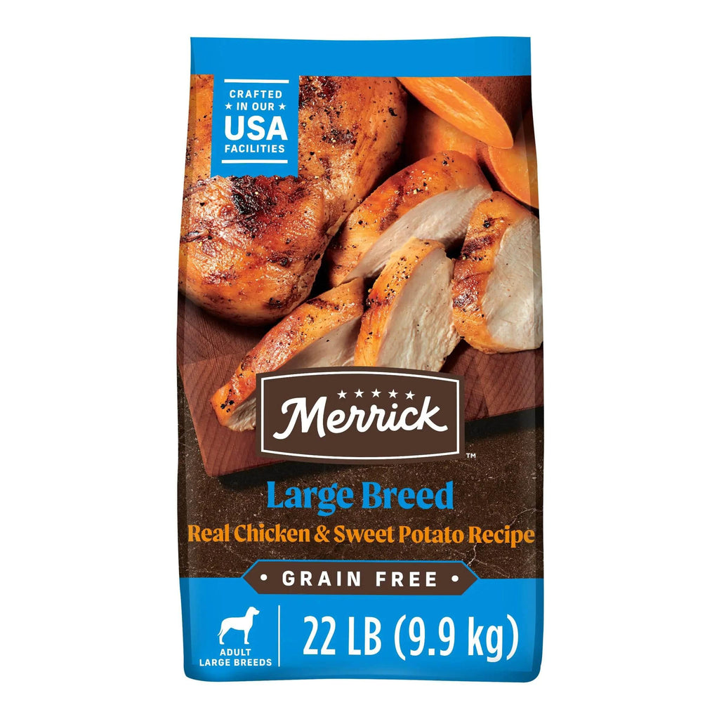 Merrick Large Breed grain-free dog food with real chicken & sweet potato, 22 lb bag for adult dogs