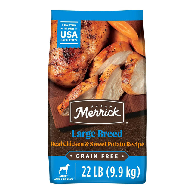 Merrick Large Breed grain-free dog food with real chicken & sweet potato, 22 lb bag for adult dogs
